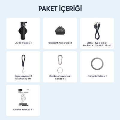 Juo JST30 Magsafe Manyetik Kumandalı Tripod Monopod Selfie Çubuğu Android iPhone Uyumlu Siyah - 11