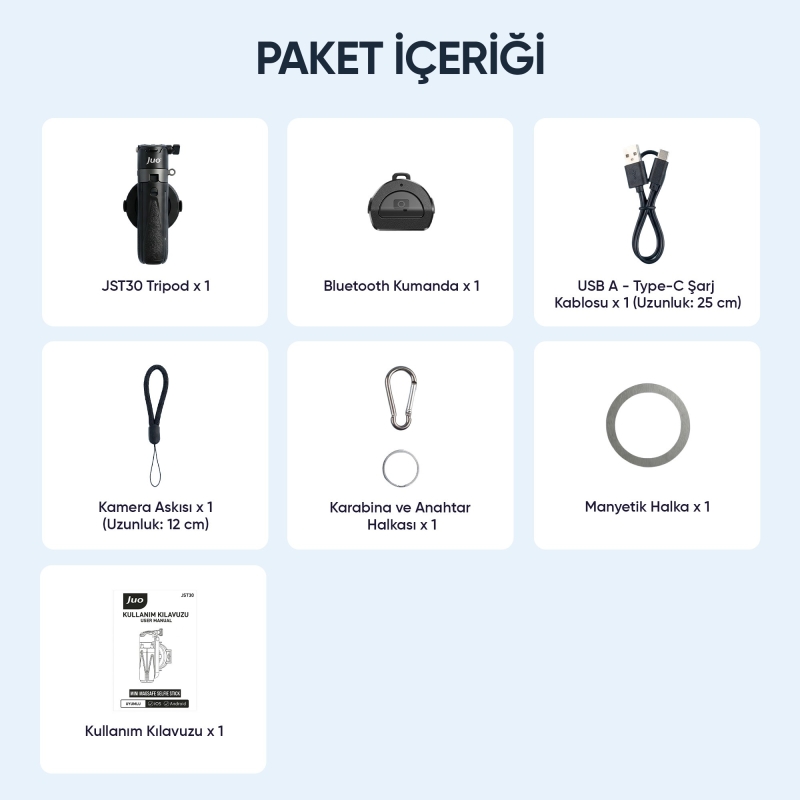 Juo JST30 Magsafe Manyetik Kumandalı Tripod Monopod Selfie Çubuğu Android iPhone Uyumlu Siyah - 11