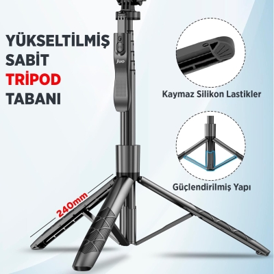 Juo JST40 Alüminyum Tripod Monopod Selfie Çubuğu Kumandalı Android iPhone GoPro Uyumlu - 4