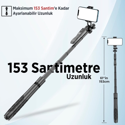 Juo JST40 Alüminyum Tripod Monopod Selfie Çubuğu Kumandalı Android iPhone GoPro Uyumlu - 2