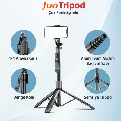 Juo JST40 Alüminyum Tripod Monopod Selfie Çubuğu Kumandalı Android iPhone GoPro Uyumlu - 3