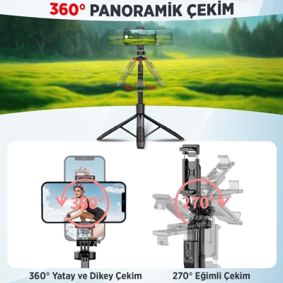 Juo JST40 Alüminyum Tripod Monopod Selfie Çubuğu Kumandalı Android iPhone GoPro Uyumlu - 5