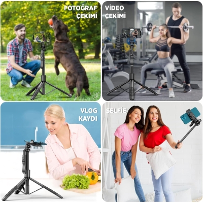 Juo JST40 Alüminyum Tripod Monopod Selfie Çubuğu Kumandalı Android iPhone GoPro Uyumlu - 8