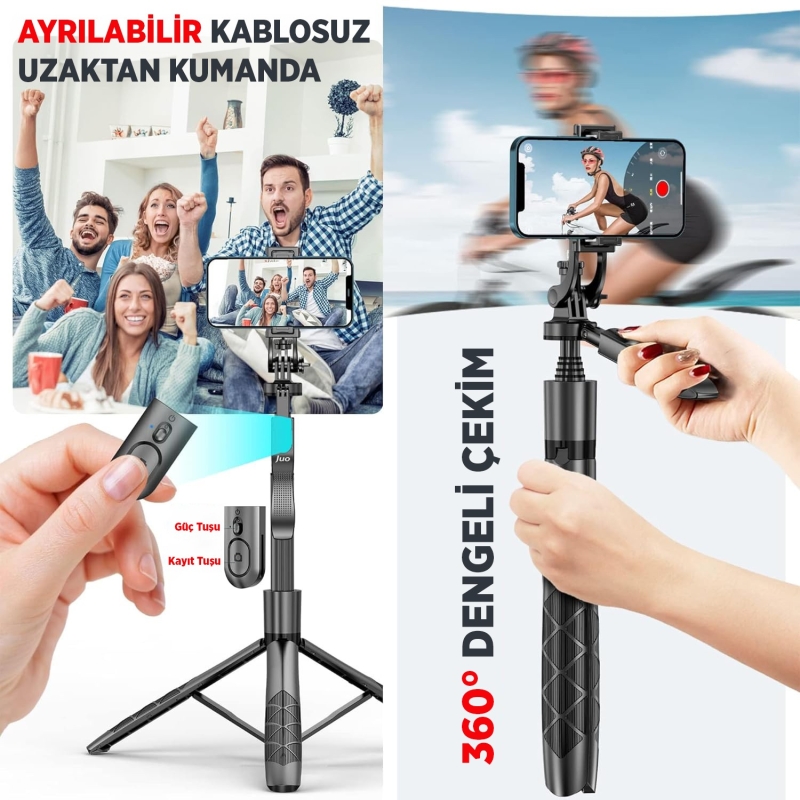 Juo JST40 Alüminyum Tripod Monopod Selfie Çubuğu Kumandalı Android iPhone GoPro Uyumlu - 7
