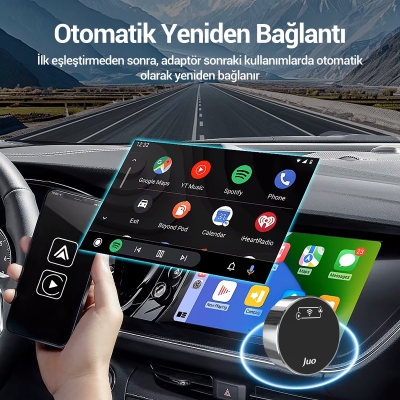 Juo Kablosuz CarPlay Android Auto Kabloludan Kablosuza Çevirici USB ve Type-C Adaptör - 6