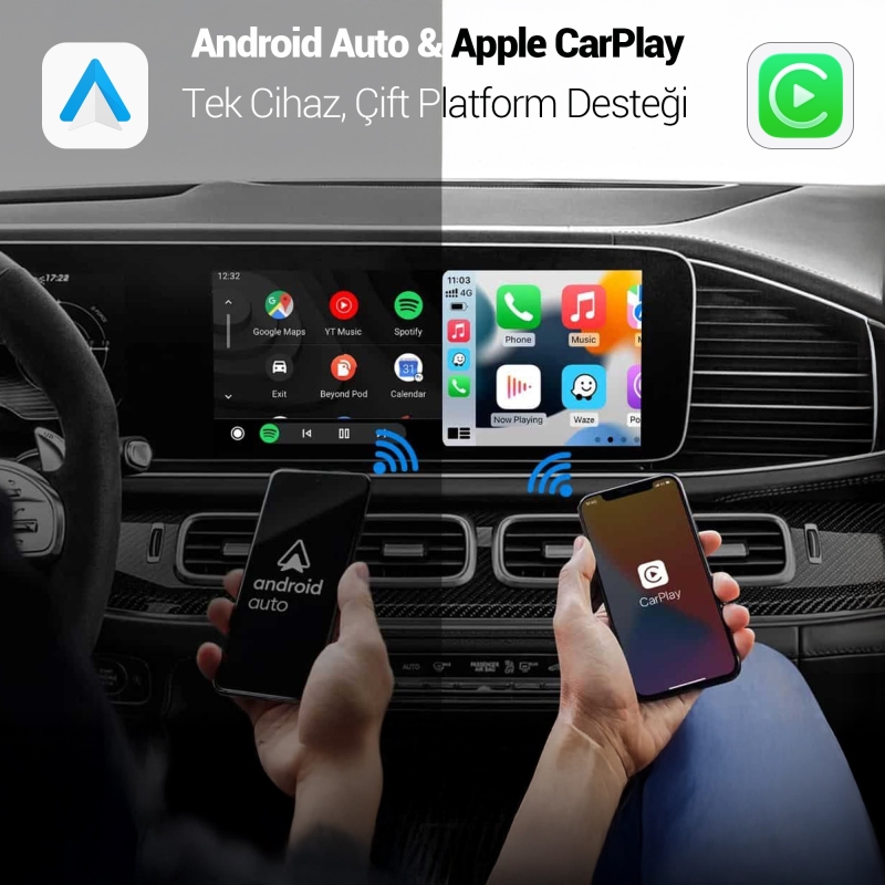 Juo Kablosuz CarPlay Android Auto Kabloludan Kablosuza Çevirici USB ve Type-C Adaptör - 8