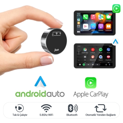 Juo Kablosuz CarPlay Android Auto Kabloludan Kablosuza Çevirici USB ve Type-C Adaptör - Juo
