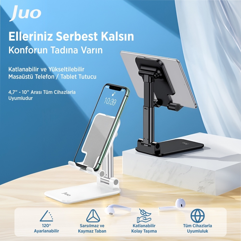 Juo Katlanabilir Masaüstü Telefon Standı Siyah - 2