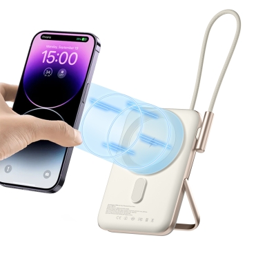 Juo Magsafe Powerbank 10000mAh Standlı 20W Dahili Type-C Kablolu Taşınabilir Hızlı Şarj Cihazı Beyaz - 3