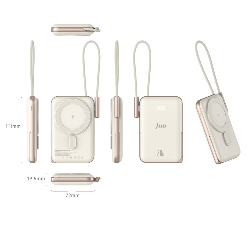 Juo Magsafe Powerbank 10000mAh Standlı 20W Dahili Type-C Kablolu Taşınabilir Hızlı Şarj Cihazı Beyaz - 8