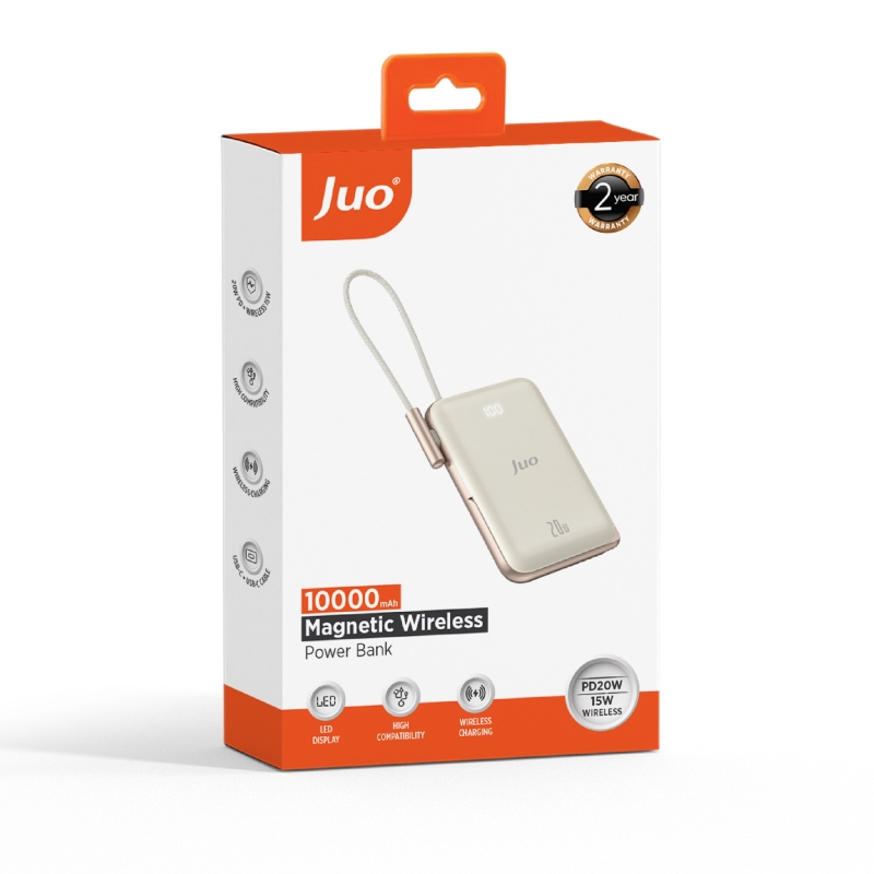 Juo Magsafe Powerbank 10000mAh Standlı 20W Dahili Type-C Kablolu Taşınabilir Hızlı Şarj Cihazı Beyaz - 9