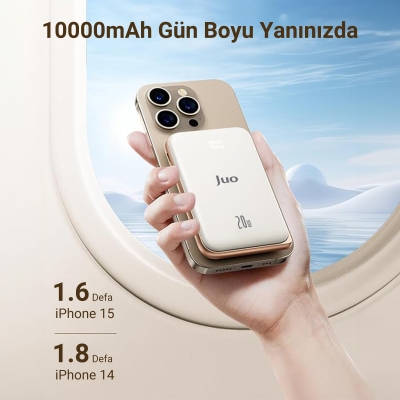 Juo Magsafe Powerbank 10000mAh Standlı 20W Dahili Type-C Kablolu Taşınabilir Hızlı Şarj Cihazı Beyaz - 4