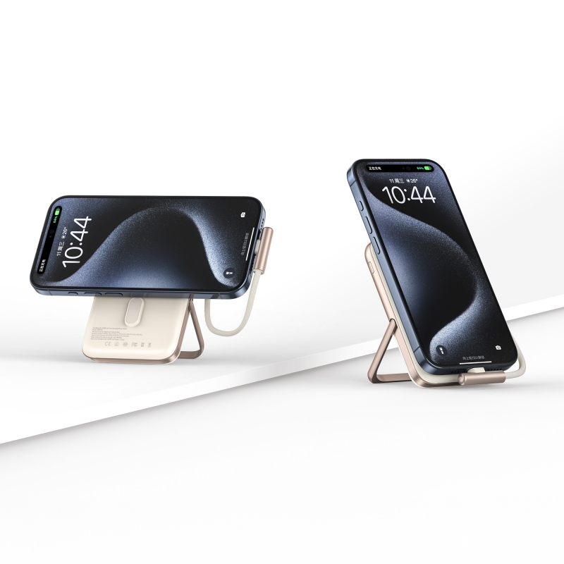 Juo Magsafe Powerbank 10000mAh Standlı 20W Dahili Type-C Kablolu Taşınabilir Hızlı Şarj Cihazı Beyaz - 7