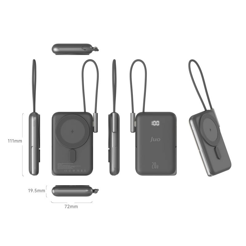 Juo Magsafe Powerbank 10000mAh Standlı 20W Dahili Type-C Kablolu Taşınabilir Hızlı Şarj Cihazı Siyah - 7