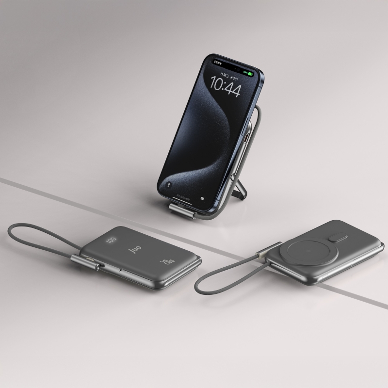 Juo Magsafe Powerbank 10000mAh Standlı 20W Dahili Type-C Kablolu Taşınabilir Hızlı Şarj Cihazı Siyah - 3