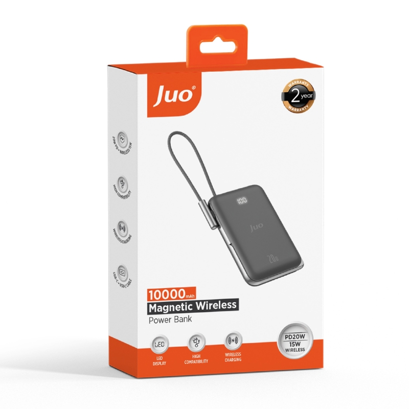 Juo Magsafe Powerbank 10000mAh Standlı 20W Dahili Type-C Kablolu Taşınabilir Hızlı Şarj Cihazı Siyah - 8