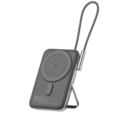 Juo Magsafe Powerbank 10000mAh Standlı 20W Dahili Type-C Kablolu Taşınabilir Hızlı Şarj Cihazı Siyah - Juo