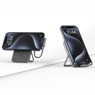 Juo Magsafe Powerbank 10000mAh Standlı 20W Dahili Type-C Kablolu Taşınabilir Hızlı Şarj Cihazı Siyah - 6