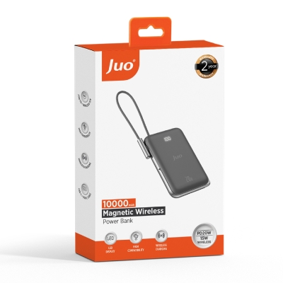 Juo Magsafe Powerbank 10000mAh Standlı 20W Dahili Type-C Kablolu Taşınabilir Hızlı Şarj Cihazı Siyah - 8