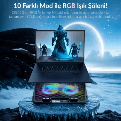 Juo Odin RGB Işıklı Gaming 2200RPM Çift Fan LED Display Laptop Notebook Soğutucu Stand - 5