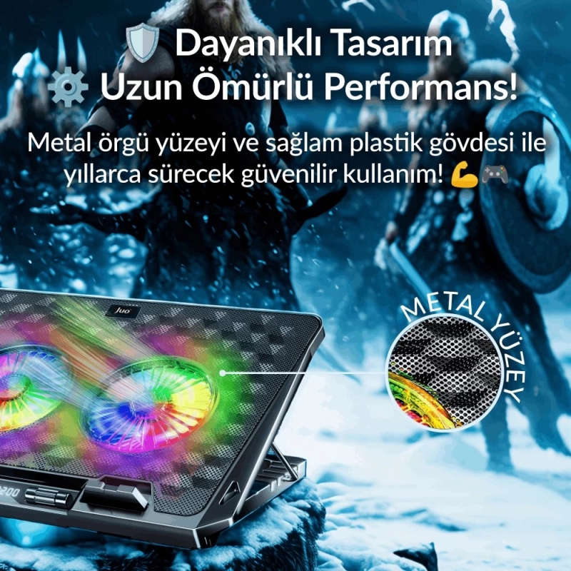 Juo Odin RGB Işıklı Gaming 2200RPM Çift Fan LED Display Laptop Notebook Soğutucu Stand - 7