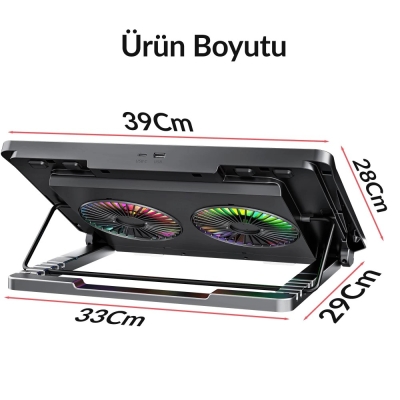 Juo Odin RGB Işıklı Gaming 2200RPM Çift Fan LED Display Laptop Notebook Soğutucu Stand - 9