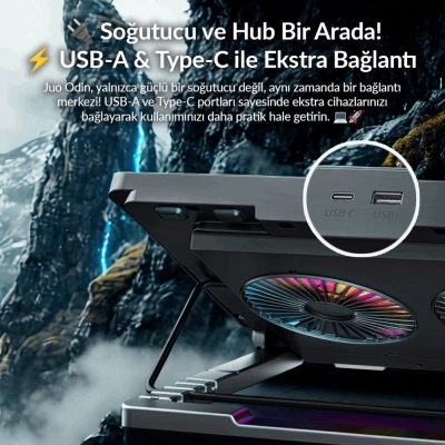 Juo Odin RGB Işıklı Gaming 2200RPM Çift Fan LED Display Laptop Notebook Soğutucu Stand - 6