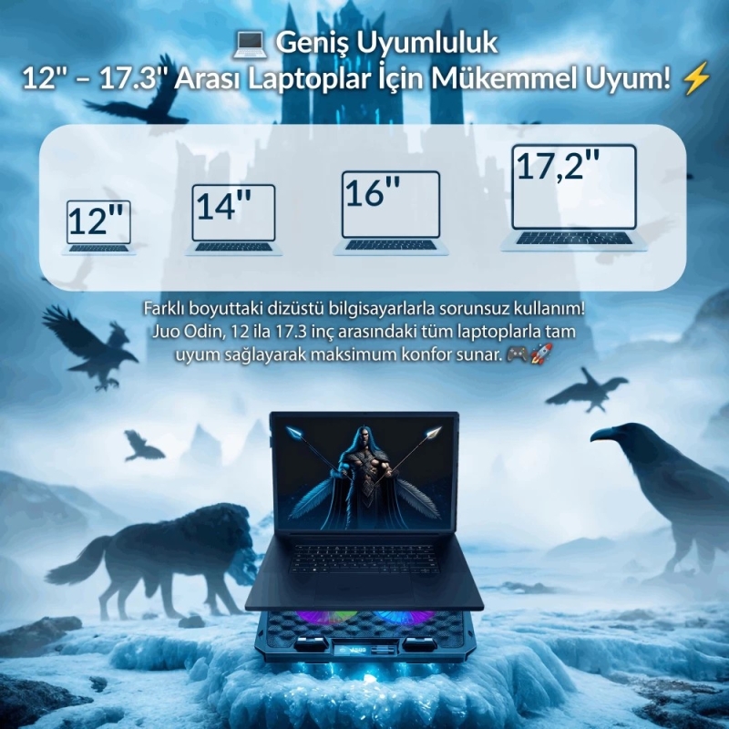 Juo Odin RGB Işıklı Gaming 2200RPM Çift Fan LED Display Laptop Notebook Soğutucu Stand - 8