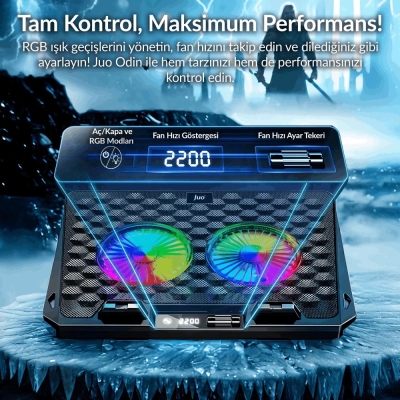 Juo Odin RGB Işıklı Gaming 2200RPM Çift Fan LED Display Laptop Notebook Soğutucu Stand - 3