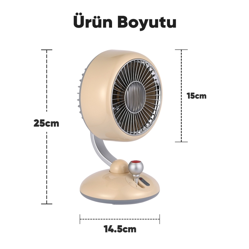 Juo Q3 120° Salınımlı 3 Kademeli LED Işıklı Şarjlı Masaüstü Fan Vantilatör Retro Bej - 10