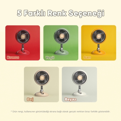 Juo Q3 120° Salınımlı 3 Kademeli LED Işıklı Şarjlı Masaüstü Fan Vantilatör Retro Beyaz - 9