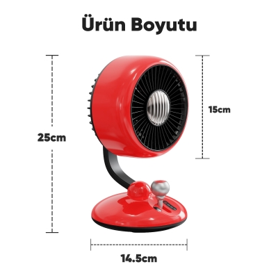 Juo Q3 120° Salınımlı 3 Kademeli LED Işıklı Şarjlı Masaüstü Fan Vantilatör Retro Kırmızı - 10