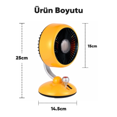 Juo Q3 120° Salınımlı 3 Kademeli LED Işıklı Şarjlı Masaüstü Fan Vantilatör Retro Sarı - 10