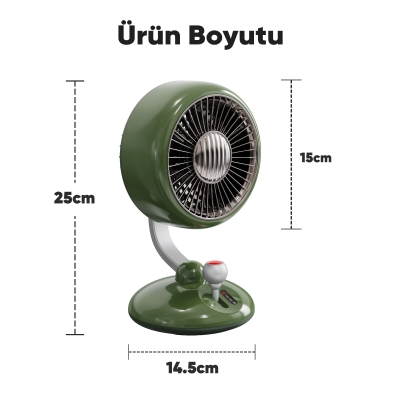 Juo Q3 120° Salınımlı 3 Kademeli LED Işıklı Şarjlı Masaüstü Fan Vantilatör Retro Yeşil - 10