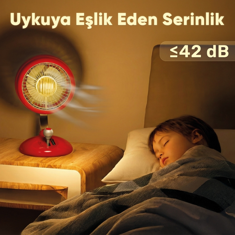 Juo Q3 120° Salınımlı 3 Kademeli LED Işıklı Şarjlı Masaüstü Fan Vantilatör Retro Yeşil - 4