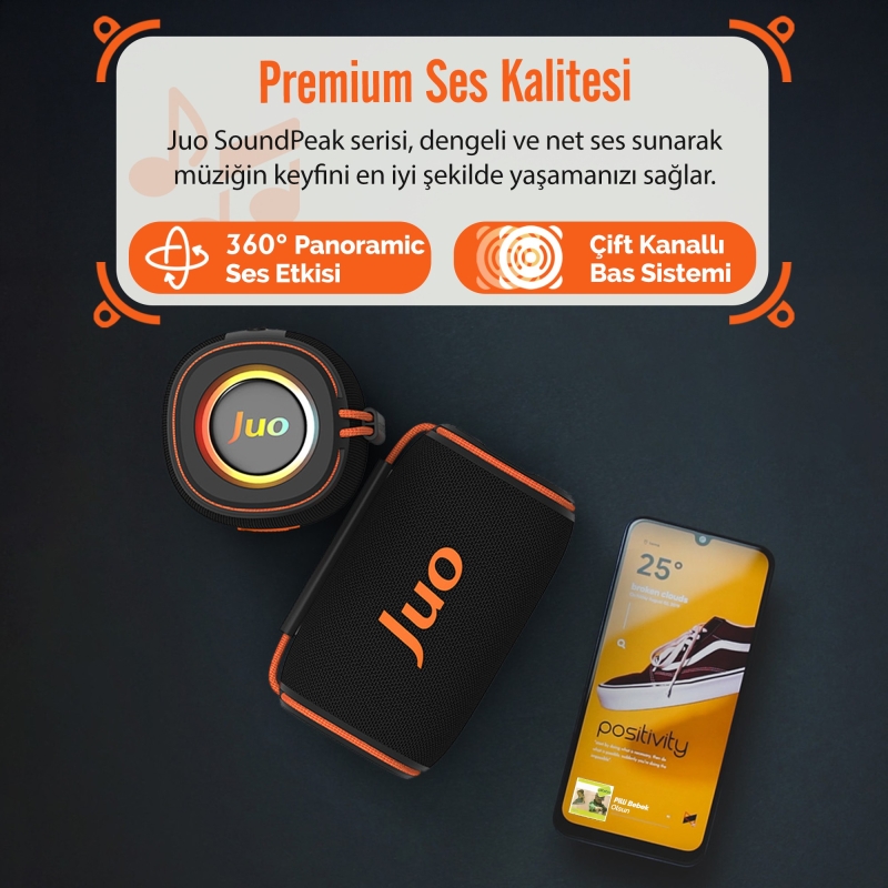 Juo SoundPeak Flex 10W RGB Bluetooth Hoparlör Kablosuz Taşınabilir Speaker - 8