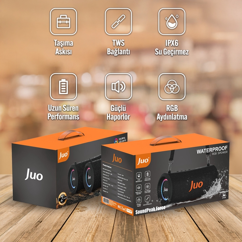 Juo SoundPeak Force 60W RGB Bluetooth Hoparlör Kablosuz Taşınabilir Speaker - 12