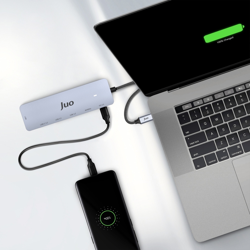 Juo Type-C 2*HDMI Dual MST 4K 60Hz Gigabit Ethernet Dönüştürücü 100W USB 3.2 Çoklayıcı Hub - 6
