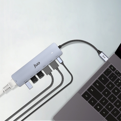 Juo Type-C 2*HDMI Dual MST 4K 60Hz Gigabit Ethernet Dönüştürücü 100W USB 3.2 Çoklayıcı Hub - 5
