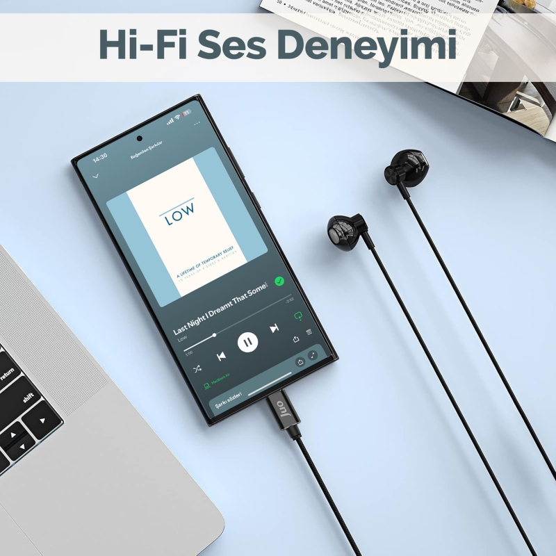 Juo Type-C Mikrofonlu Kablolu Kulak İçi Kulaklık Metal DAC Çip Destekli ENC Gürültü Engelleme - 5
