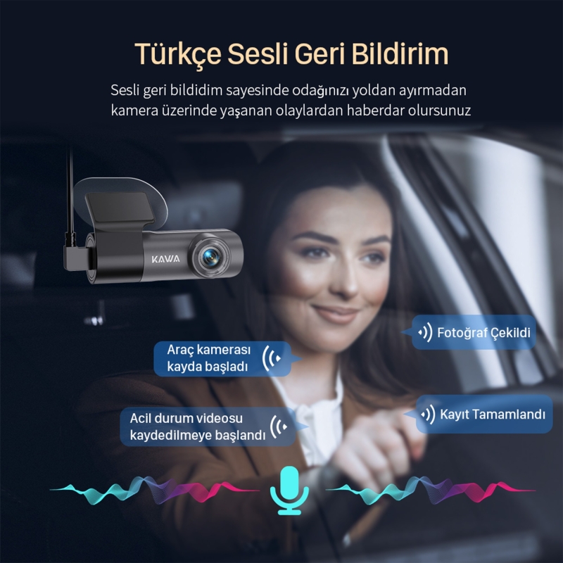 Kawa D5 Gen2 2K 1296P WiFi 145° Geniş Açı Lens Gece Görüşlü 32GB Hafıza Kartlı Akıllı Araç Kamerası - 3