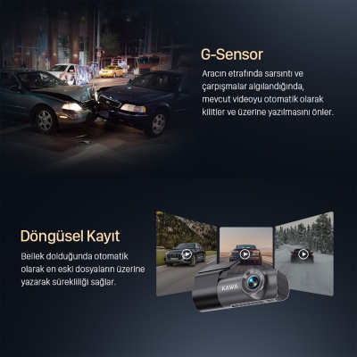 Kawa D5 Gen2 2K 1296P WiFi 145° Geniş Açı Lens Gece Görüşlü 32GB Hafıza Kartlı Akıllı Araç Kamerası - 6