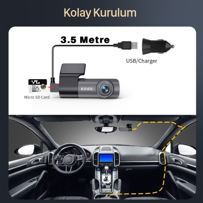 Kawa D5 Gen2 2K 1296P WiFi 145° Geniş Açı Lens Gece Görüşlü 32GB Hafıza Kartlı Akıllı Araç Kamerası - 9