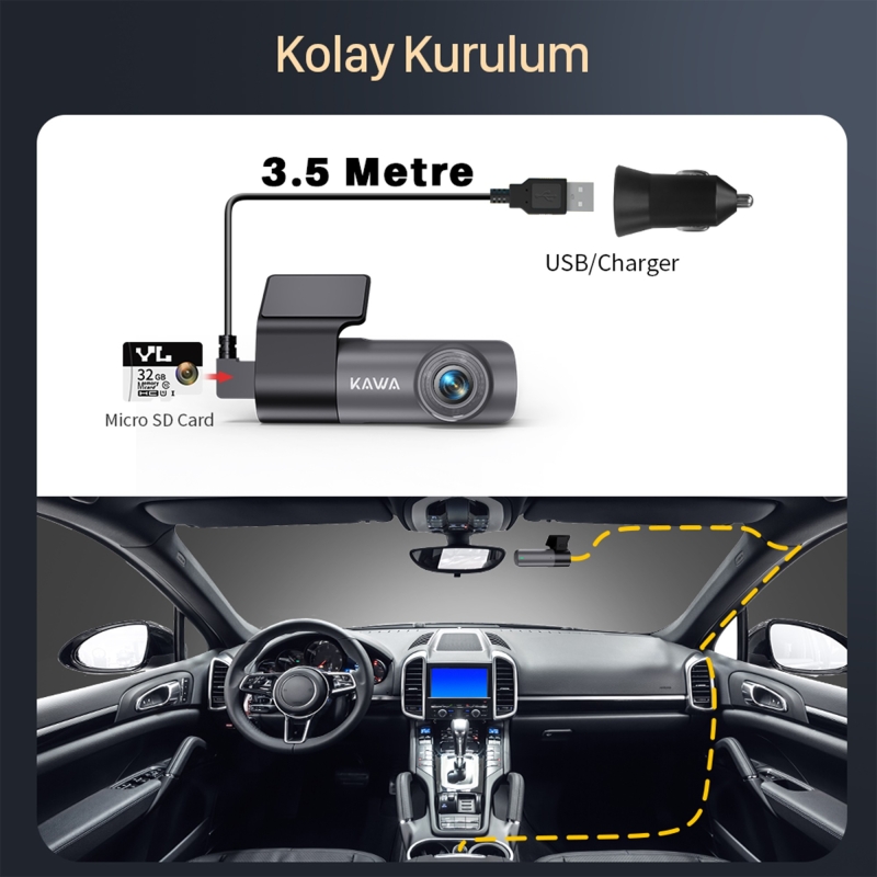 Kawa D5 Gen2 2K 1296P WiFi 145° Geniş Açı Lens Gece Görüşlü 32GB Hafıza Kartlı Akıllı Araç Kamerası - 9