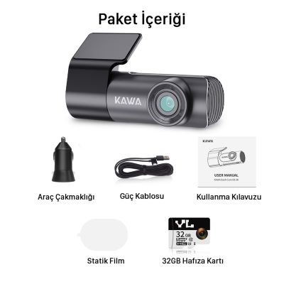 Kawa D5 Gen2 2K 1296P WiFi 145° Geniş Açı Lens Gece Görüşlü 32GB Hafıza Kartlı Akıllı Araç Kamerası - 10