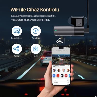 Kawa D5 Gen2 2K 1296P WiFi 145° Geniş Açı Lens Gece Görüşlü 32GB Hafıza Kartlı Akıllı Araç Kamerası - 7