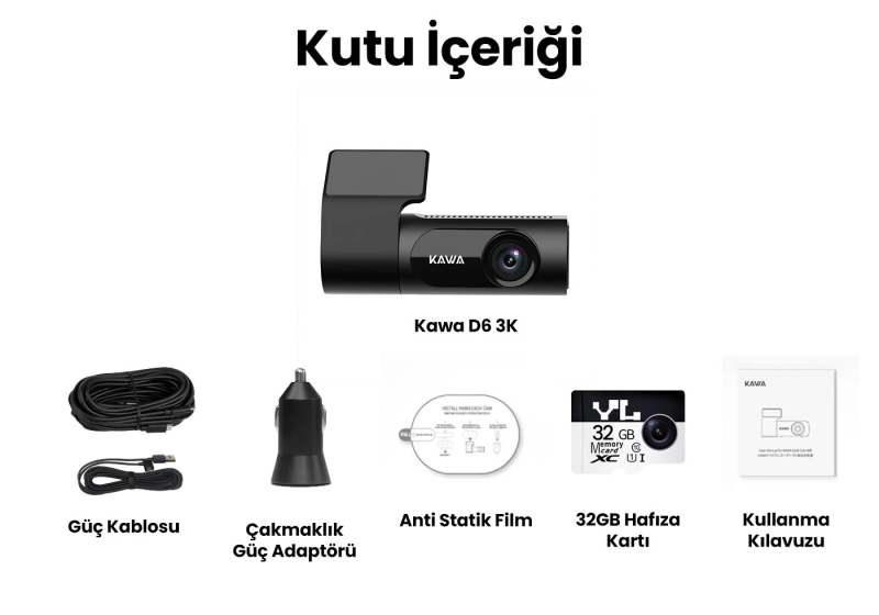 Kawa D6 3K 1620P WDR WiFi 145° Geniş Açı Lens Araç Kamerası + 32GB Hafıza Kartı - 10