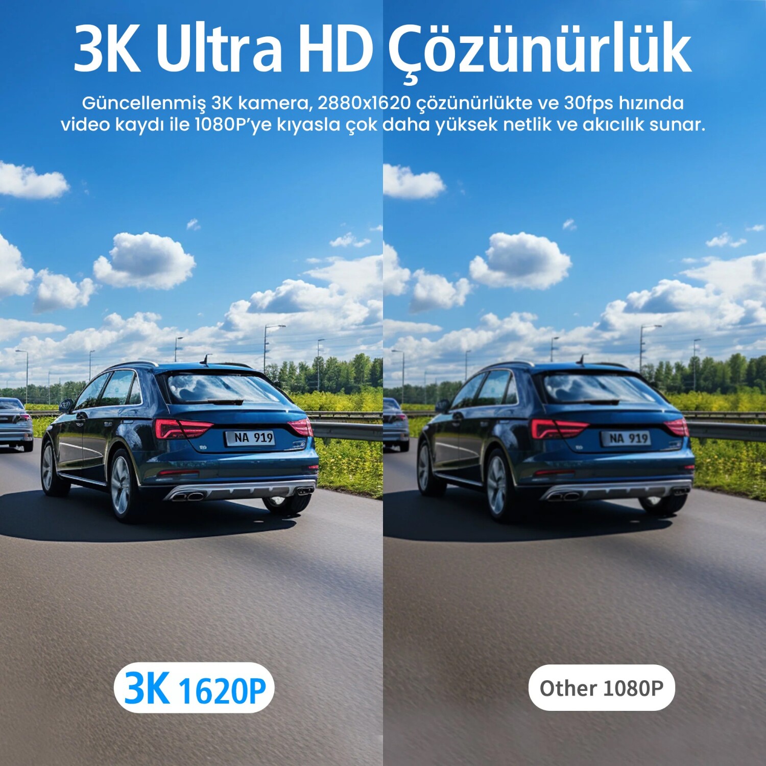 Kawa D6 3K 1620P WDR WiFi 145° Geniş Açı Lens Araç Kamerası + 32GB