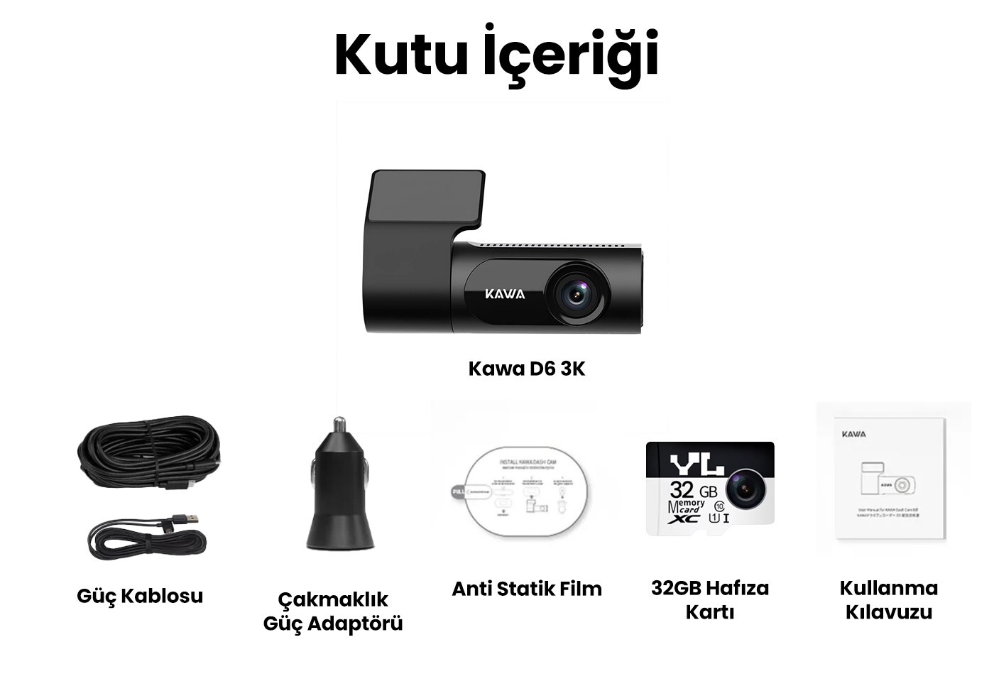Kawa D6 3K 1620P WDR WiFi 145° Geniş Açı Lens Araç Kamerası + 32GB
