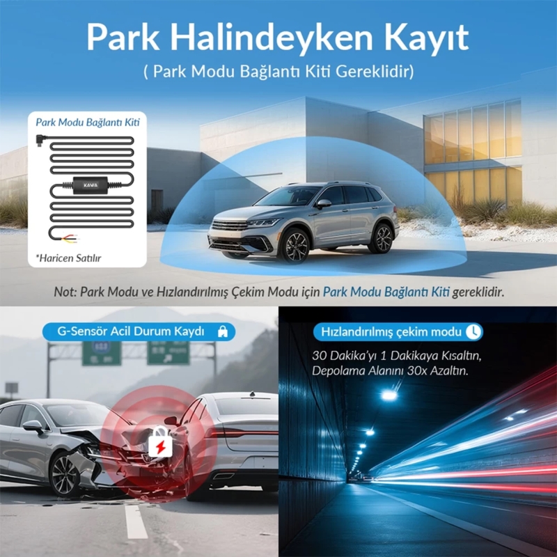 Kawa D7 2 Kameralı Ön ve Arka 4K+1080P HDR Wi-Fi 6 ve GPS'li Araç Kamerası + 64GB Hafıza Kartı - 5